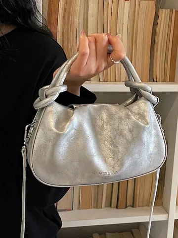 Sac Dumpling en Cuir PU Plissé pour Femmes Poignée à Nœud Sac Bandoulière Nuage Couleur Unie Mode Sac à Main Quotidien