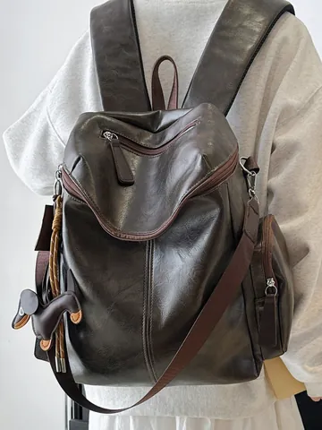 Zaino da Donna in Pelle PU di Grande Capacità Casual Stile Preppy Borsa da Scuola Multiuso Quotidiana Con Spallacci Regolabili