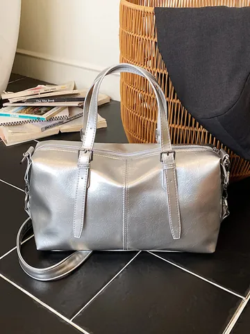 Sac Oreiller Vintage en Cuir PU Sac Boston pour Femmes Sac à Main Haut de Gamme Bandoulière Réglable Mode Rétro Couleur Unie Sac à Main