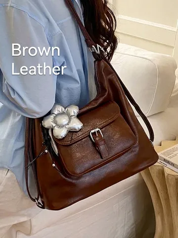Women Multi Functional PU Leather Backpack Large Capacity Shoulder Crossbody Bag Urban Minimalist Travel Tote Bag For Commuting