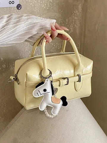 Elegant PU Leather Boston Pillow Bag For Women Trendy Crinkled Handheld Shoulder Crossbody Bag High-End Versatile Ladylike Purse