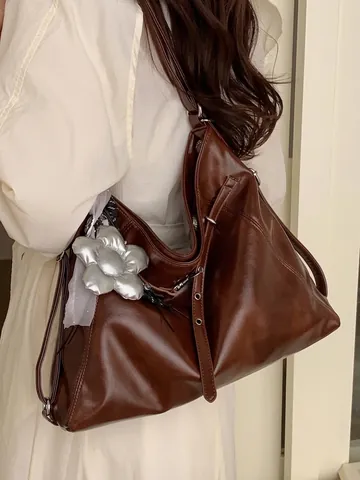 Zaino Tote Borsa a Tracolla da Donna Versatile Convertibile a Grande Capacità in Pelle PU Stile Retro College Cinghie Regolabili