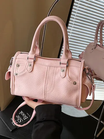 Fashion Pebbled PU Leather Large Capacity Tote Bag Women 2026 Commuter Versatile Shoulder Bag High Quality Rivet Handbag