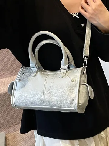Fashion Pebbled PU Leather Large Capacity Tote Bag Women 2026 Commuter Versatile Shoulder Bag High Quality Rivet Handbag