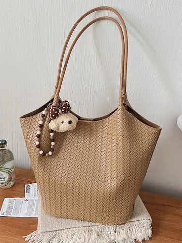 Dames Gevlochten Tote Bag Grote Capaciteit Vintage PU Leer Schoudertas Casual Mode Woon-werkverkeer Handtas Elegante Werktas
