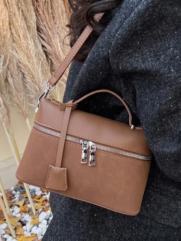 Sac Seau Vintage en Cuir PU pour Femmes Mode Double Fermeture Éclair Sac Bandoulière 2025 Nouveau Petit Sac à Main