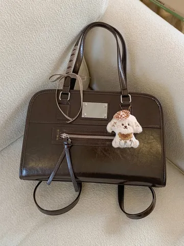 Vintage Women Backpack Fashion PU Leather Tote Bag Large Capacity School Bookbag With Pendant Commuter Shoulder Bag Handbag