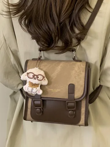 Zaino Vintage da Donna in Pelle PU a Contrasto Multizionale Borsa da Scuola per Studenti Zainetto Casual Con Ciondolo Peluche
