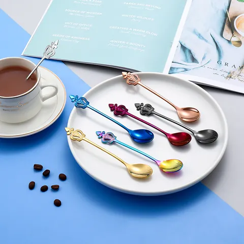 Creative Crown Decor 304 Stainless Steel Coffee Spoon Short Handle Stirring Spoon For Mug Honey Dessert Cake Tea Spoon Gift
