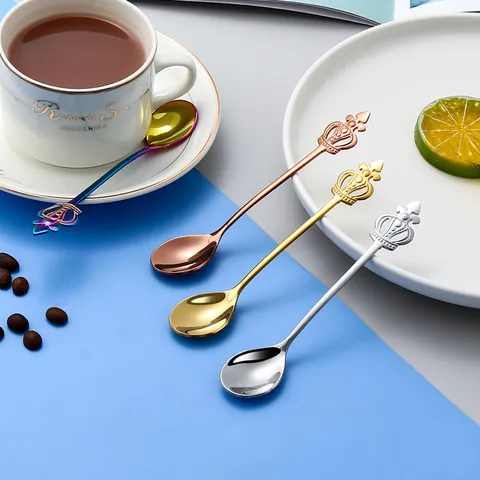 Creative Crown Decor 304 Stainless Steel Coffee Spoon Short Handle Stirring Spoon For Mug Honey Dessert Cake Tea Spoon Gift
