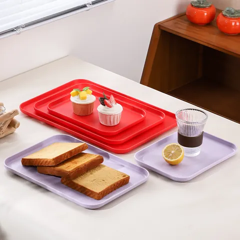 Minimalist Rectangle Plastic Serving Tray PP Matte Solid Color For Dessert Bread Fruit Tea Coffee Kitchen Hotel Multi Color