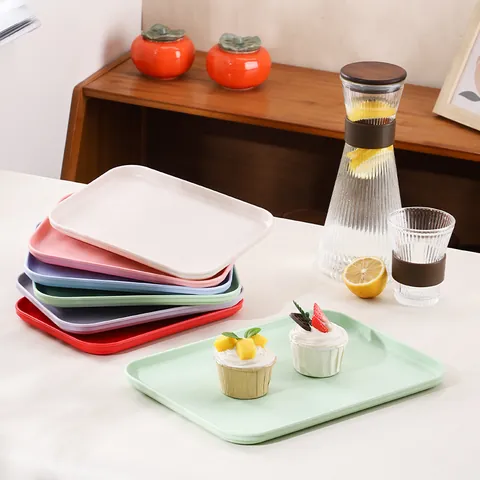 Minimalist Rectangle Plastic Serving Tray PP Matte Solid Color For Dessert Bread Fruit Tea Coffee Kitchen Hotel Multi Color