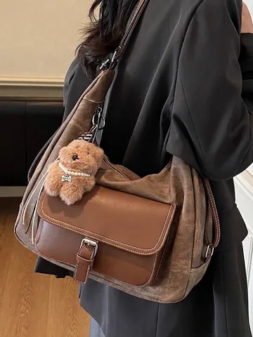 Vintage Women Large Capacity PU Leather Backpack Multi-Functional Splicing Color Block Tote Shoulder Bag Travel Casual Backpack