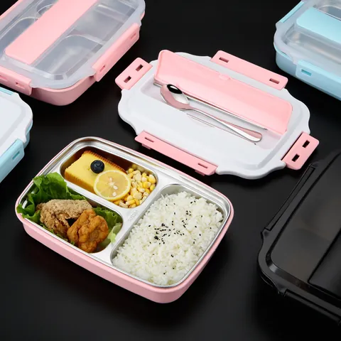 Divided 304 Stainless Steel Lunch Box With Cutlery Set Portable Thermal Bento Box For Student Office Picnic Leak Proof Food Container
