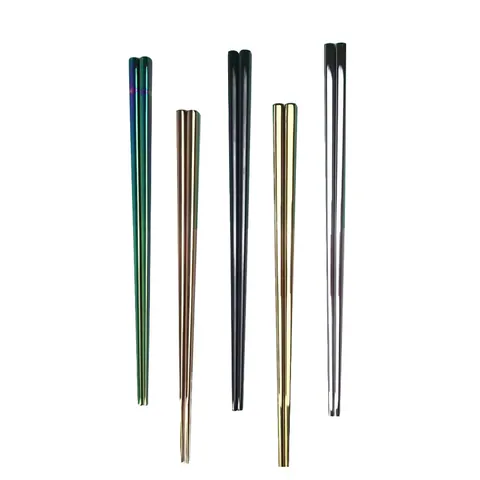 Square 304 Stainless Steel Chopsticks Titanium Plated Mirror Polished Minimalist Reusable Metal Chopsticks For Home Dining