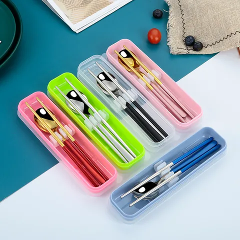 304 Stainless Steel Portable Cutlery Set Korean Spoon And Chopsticks Set With Travel Case For School Office Camping