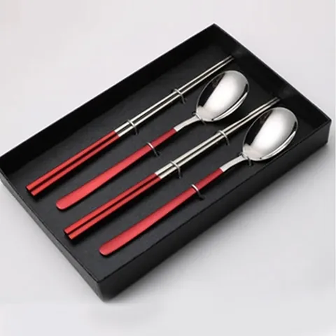 Korean 304 Stainless Steel Tableware Gift Box Including Chopsticks And Spoons Mirror Polished Simple Style Dining For Home Wedding Birthday
