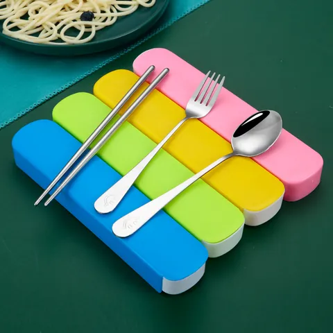 Portable Stainless Steel Flatware Set Mirror Polished Spoon Fork Chopsticks With Storage Box Outdoor Travel School Cutlery Set For Kids Adults