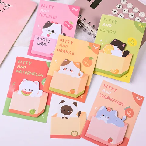 Cartoon Katze Obst Geformte Haftnotizen Dreißig Blatt Süße Tier Memo Pads Selbstklebende N-Mal Aufkleber Für Studenten Schule Büro Schreibwaren