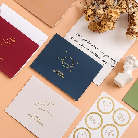 Minimalist Bronzing Greeting Cards With Envelopes High Grade Cardstock Message Cards For Birthday Wedding DIY Gift Collection