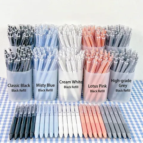 Minimalist Retractable Gel Pen Morandi Color Plastic Shell ST Tip 0.5mm Black Ink Quick Dry Student Office School Stationery