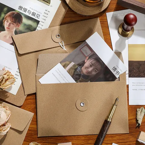 Vintage Kraft Paper String Tie Envelopes Thickened Cardboard Document Storage Bag Button Closure Packaging For Cards Receipts