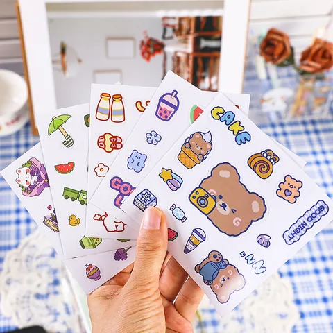 Cute Cartoon Stickers For DIY Journal Scrapbooking Guka Decoration Self-Adhesive Animal Character Dessert Sticker Sheets For Kids Crafts