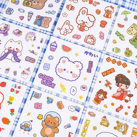 Cute Cartoon Stickers For DIY Journal Scrapbooking Guka Decoration Self-Adhesive Animal Character Dessert Sticker Sheets For Kids Crafts
