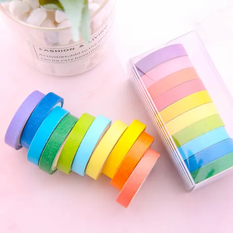 Ruban Washi Couleur Bonbon Arc-En-Ciel Couleur Unie Ruban Adhésif Décoratif Pour DIY Scrapbooking Journaling Planner Esthétique Fournitures Bureau École