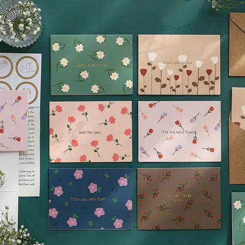 Juego de Tarjetas de Felicitación Florales Artísticas con Sobres para Boda Cumpleaños San Valentín Regalo Mujer