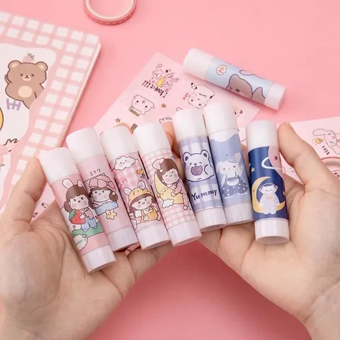 Cartoon Cute Solid Glue Stick For Kids Students DIY Hand Account Supplies Strong Adhesion Portable Solid Glue Stick For School Office Stationery