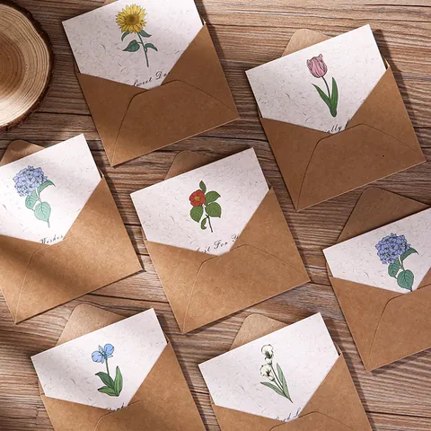 Juego de Tarjetas de Felicitación Botánicas Vintage Con Sobres Kraft Pegatinas Tarjetas Postales Florales DIY Regalo