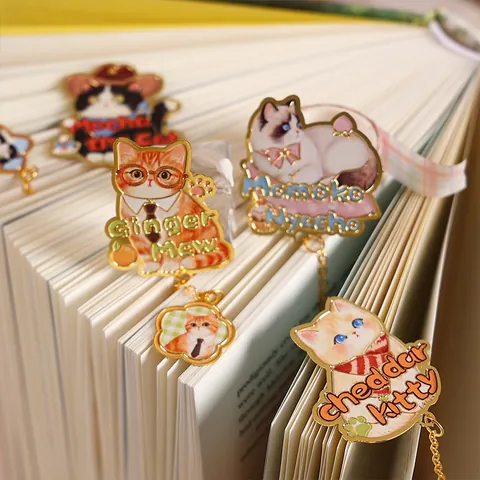 Cute Cartoon Cat Metal Bookmark Enamel Gold Plated Animal Page Marker Stationery Students Kids Reading Book Accessories Gift