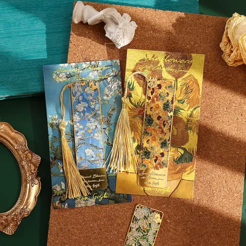 Artistic Metal Hollow Bookmark Impressionist Oil Painting Bookmark With Tassel Van Gogh Monet Famous Painting Book Clip