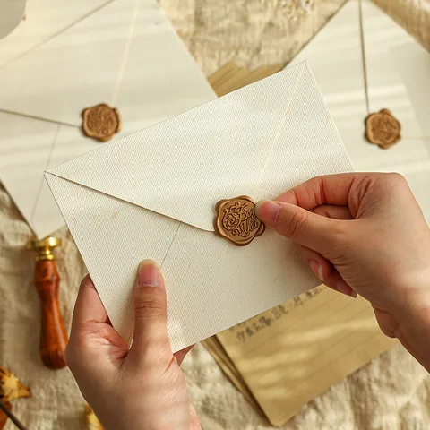 Enveloppe en Carton Vintage Texture Lin Avec Sceau de Cire Papier à Lettres Kraft Pour Cadeau DIY Message Décoration Ensemble de Papeterie de Mariage
