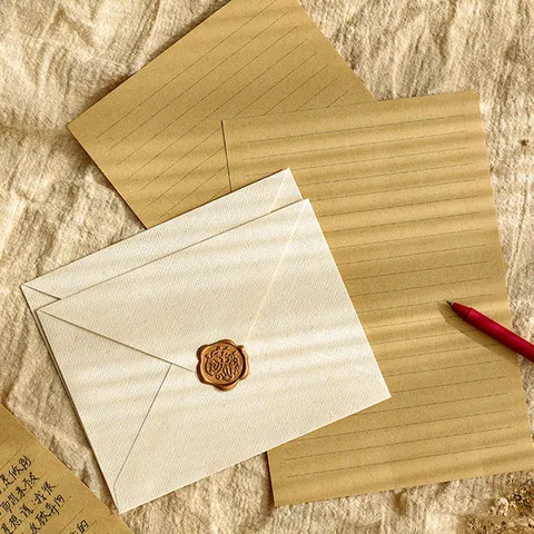Enveloppe en Carton Vintage Texture Lin Avec Sceau de Cire Papier à Lettres Kraft Pour Cadeau DIY Message Décoration Ensemble de Papeterie de Mariage