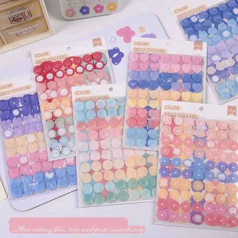 Ins Schattig Veelkleurig Stippen Hart Bloem Stickers PET Waterdicht Decoratieve Stickers Set Voor Journaling Scrapbooking DIY Schoolbenodigdheden