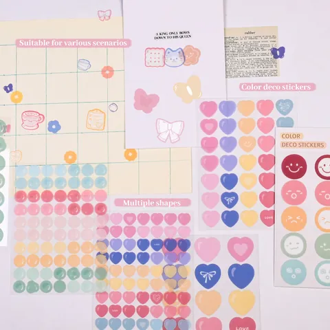 Ins Schattig Veelkleurig Stippen Hart Bloem Stickers PET Waterdicht Decoratieve Stickers Set Voor Journaling Scrapbooking DIY Schoolbenodigdheden