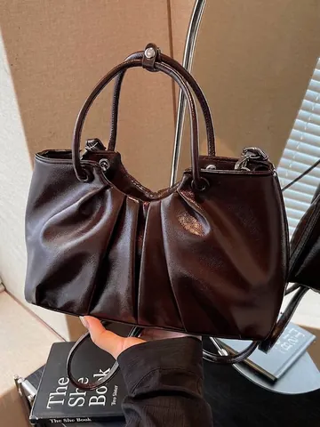 Borsa a Secchiello Plissettata in Morbida Pelle PU Vintage Retro Borsa a Mano Tracolla 2025 Nuova Moda Designer di Nicchia