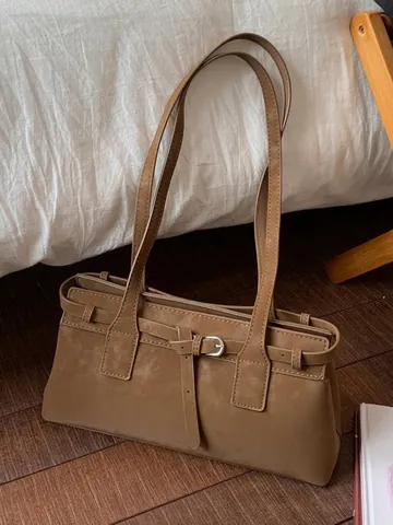 Borsa Tote in Pelle PU Retrò per Donna Grande Capacità Minimalista Pendolare Borsa a Spalla Con Cinturino a Fibbia Autunno Inverno 2025