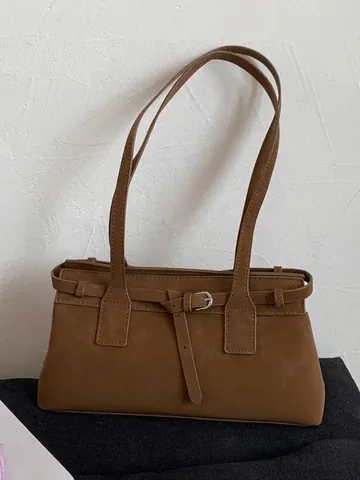 Borsa Tote in Pelle PU Retrò per Donna Grande Capacità Minimalista Pendolare Borsa a Spalla Con Cinturino a Fibbia Autunno Inverno 2025