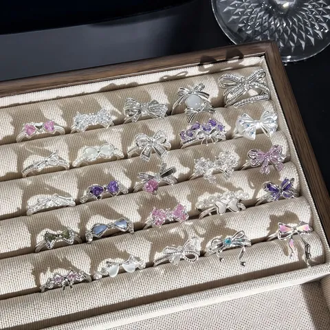 Süßer Schleife Zirkonia Künstliche Perle Verstellbarer Offener Ring Für Damen Stacking Fingerring Kupfer Modeschmuck Zubehör