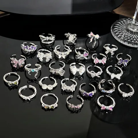 Süßer Schleife Zirkonia Künstliche Perle Verstellbarer Offener Ring Für Damen Stacking Fingerring Kupfer Modeschmuck Zubehör