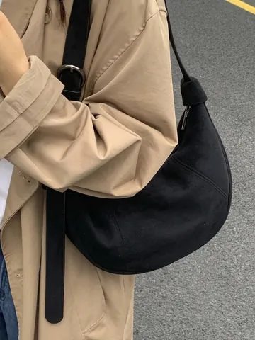 Γυναικεία Τσάντα Hobo από Σουέντ PU Δέρμα Μονόχρωμη Λεοπάρ Τσάντα Ώμου Dumpling Φθινόπωρο Χειμώνας Casual Τσάντα Χειρός