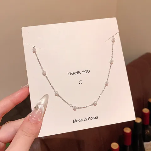 Minimalist Copper Artificial Pearl Necklace For Women Silver Plated Gypsophila Clavicle Chain Sweet Daily Jewelry Accessories