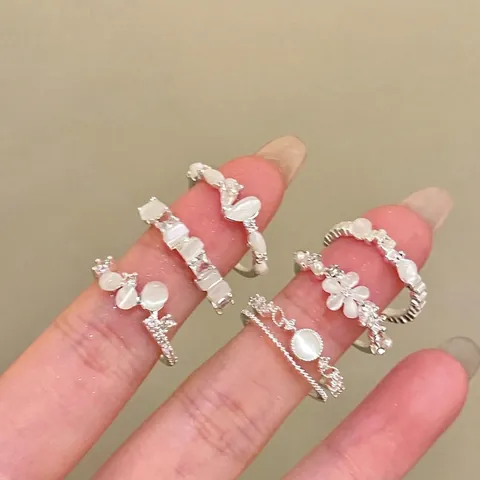 Ins Style Heart Cat's Eye Stone Stacking Open Ring for Women Niche Design Adjustable Rhinestone Finger Ring Accessories