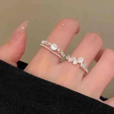 Ins Style Heart Cat's Eye Stone Stacking Open Ring for Women Niche Design Adjustable Rhinestone Finger Ring Accessories