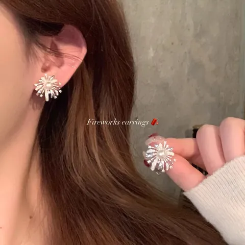 Mode Feuerwerk Ohrstecker Für Damen Versilbertes Kupfer Künstliche Perle Strass S925 Stift Leichter Luxus Schmuck