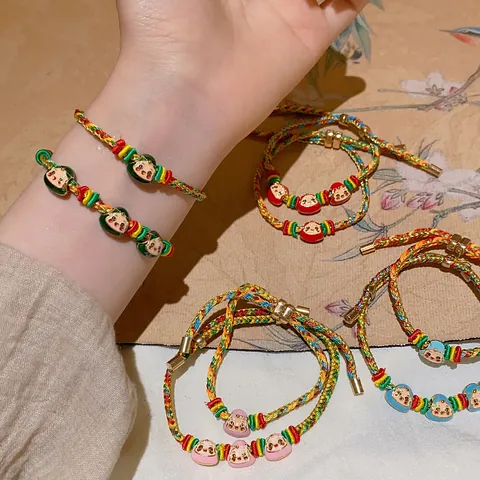 Dragon Boat Festival Handmade Woven Multicolor Rope Bracelet Cartoon Zongzi Pendant New Chinese Style Adjustable Hand Rope Jewelry Gift For Men Women