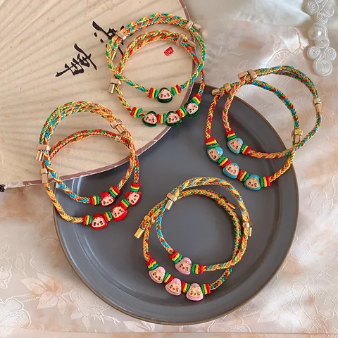 Dragon Boat Festival Handmade Woven Multicolor Rope Bracelet Cartoon Zongzi Pendant New Chinese Style Adjustable Hand Rope Jewelry Gift For Men Women